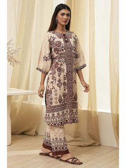 Biba - Women's Brown Cotton Straight Kurta with Palazzo (Set of 2)