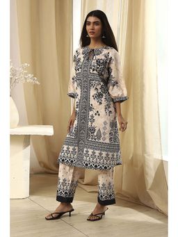 Biba - Women's Black Pure Cotton Printed Kurta Set (Set of 2)
