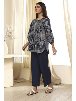 Biba - Women's Blue Cotton Straight Printed Co-Ord (Set of 2)