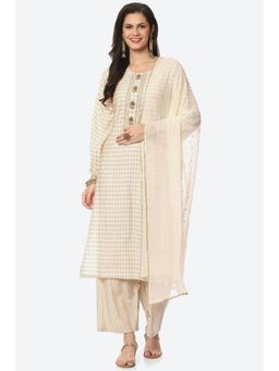 Biba - Beige Silk Printed Unstitched Suit (Set of 3)