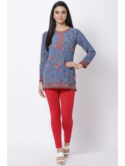Biba - Blue Cotton Blend Printed Kurti