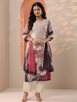 Libas - Multi-Color Floral Printed Straight Kurta with Pant and Dupatta