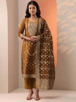 Libas - Bronze Zari Woven Kurta with Pant and Dupatta
