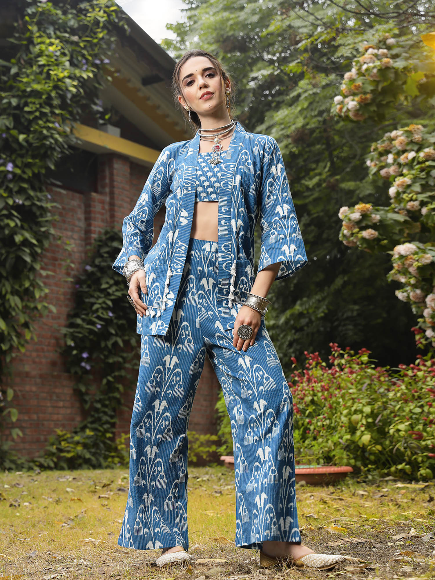 stylum Blue Ikat Printed Katha Cotton Co-Ord Set-picture-12
