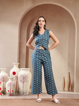 Stylum - Blue Woven Design Cotton Blend Co-Ord Set