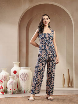 Stylum - Navy Blue Floral Printed Cotton Co-Ord Set