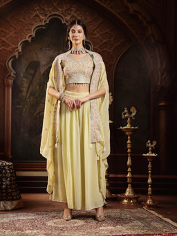 Stylum - Lime Green Embroidered Georgette Blouse with Palazzo and Shrug