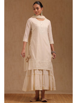 Soch - Women Off White Cotton Embroidered Kurta with Dupatta