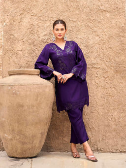 Tikhi Imli - Purple Silk Blend with Sequins and Thread Embroidered Co-Ord Set