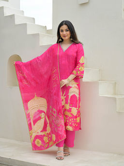 Divena - Pink Muslin Digital Print Kurta with Pant and Dupatta
