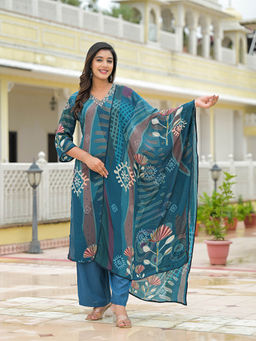 Divena - Blue Pure Crepe Digital Print Kurta with Pant and Dupatta
