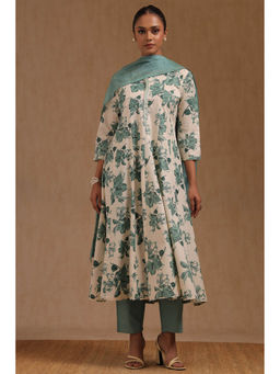 Soch - Green Floral Print Anarkali Kurta with Pant and Dupatta