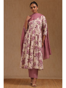 Soch - Onion Pink Floral Print Anarkali Kurta with Pant and Dupatta