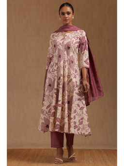 Soch - Purple Floral Print Anarkali Kurta with Pant and Dupatta
