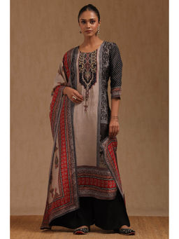 Soch - Black Muslin Paisley Print Beads Kurta with Palazzo and Dupatta