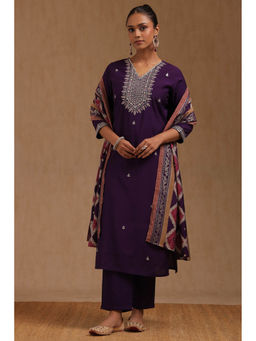 Soch - Purple Muslin Embroidered Kurta with Pant and Dupatta