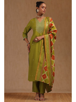 Soch - Light Green Muslin Embroidered Kurta with Pant and Dupatta
