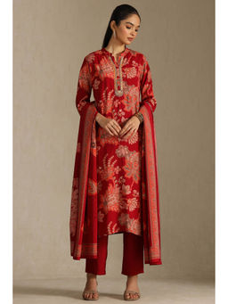 Soch - Maroon Muslin Floral Print Kurta with Pant and Dupatta