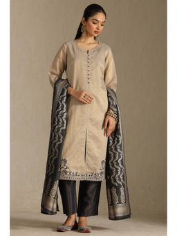 Soch - Beige Tissue Woven Kurta with Pant and Dupatta