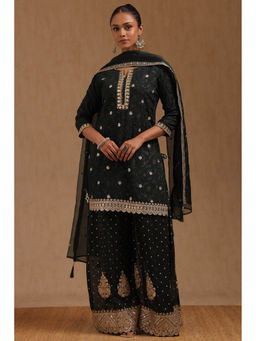 Soch - Dark Green Organza Embroidered Kurti with Palazzo and Dupatta