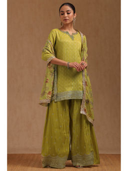 Soch - Lime Green Tissue Zari Woven Kurti with Palazzo and Dupatta