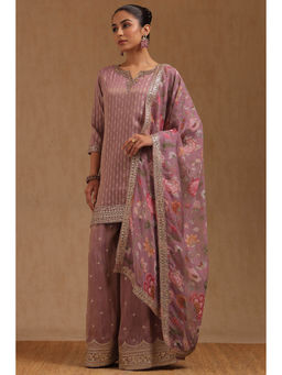 Soch - Purple Tissue Zari Woven Kurti with Palazzo and Dupatta