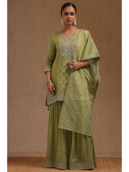 Soch - Lime Green Tissue Woven Kurti with Sharara and Dupatta