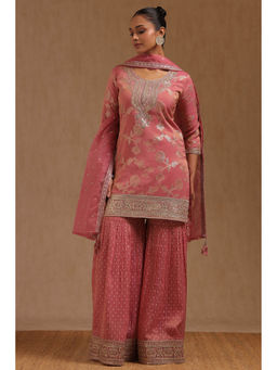 Soch - Pink Organza Floral Woven Kurti with Sharara and Dupatta