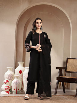 Stylum - Black Embroidered Cotton Kurta with Pant and Dupatta