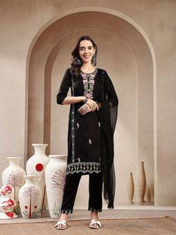 Stylum - Black Embroidered Rayon Kurta with Pant and Dupatta