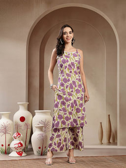 Stylum - Purple Floral Printed Cotton Straight Co-Ord Set