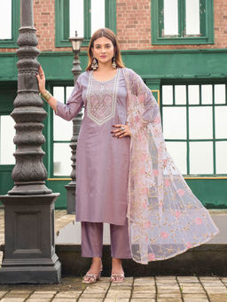 Tikhi Imli - Lavender Thread Embroidered Kurta and Pant with Dupatta