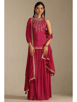 Soch - Fuchsia Pink Embroidered Top and Palazzo and Dupatta