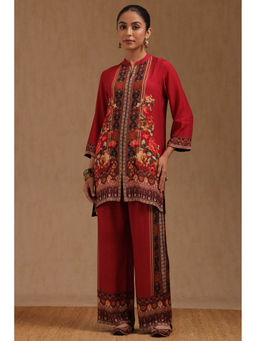 Soch - Women Deep Red Muslin Floral Printed Co-Ord Set