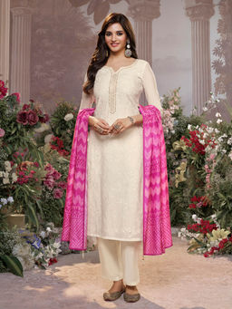 Seerat - Off-White Embroidery Kurta with Pant and Pink Dupatta