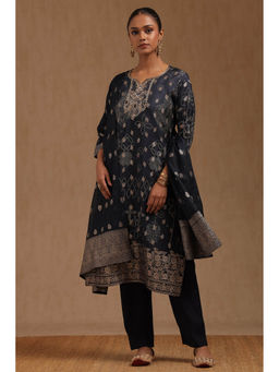Soch - Navy Blue Viscose Zari Woven Kurta with Pant and Dupatta