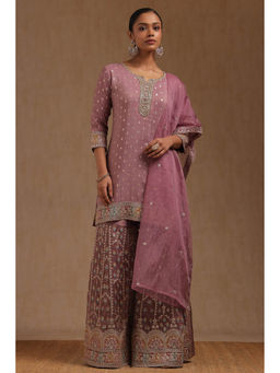 Soch - Purple Embroidered Zari Woven Kurti with Sharara and Dupatta