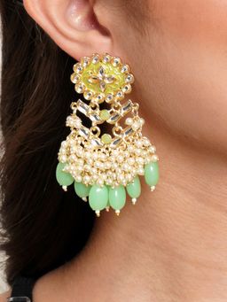 Karatcart - Gold Plated Kundan Studded Light Green Meena and Tumble Dangler Earrings for Women