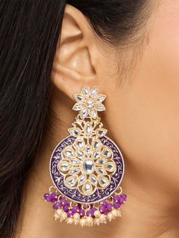 Azai by Nykaa Fashion - Purple and Gold Traditional Floral Drop Earrings