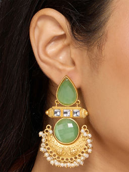 Azai by Nykaa Fashion - Green and Gold Temple Design Traditional Earrings