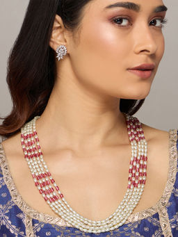 Azai by Nykaa Fashion - Pink and Off White Beaded Diamante Jewellery Set of 2