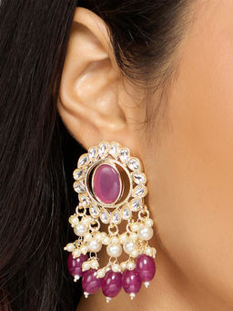 Azai by Nykaa Fashion - Purple and Gold Traditional Floral Earrings