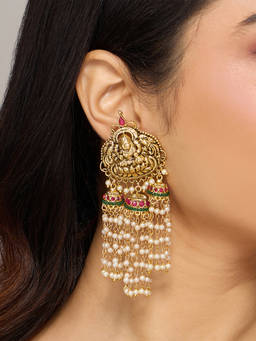 Azai by Nykaa Fashion - Gold Traditional Goddess Motif Drop Earrings