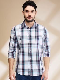 Being Human - Men Cotton Blend Checks Full Sleeves Slim Fit White Casual Shirt