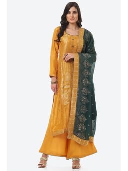 Biba - Mustard Banarasi Embroidered Unstitched Suit (Set of 3)