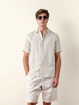 The Bear House - Cream Viscose Regular Shirt