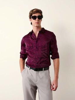 The Bear House - Purple Viscose Regular Shirt