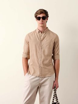 The Bear House - Beige Polyester Slim Shirt