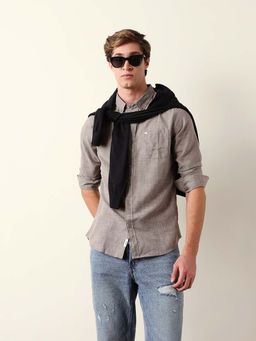 The Bear House - Grey Polyester Slim Shirt