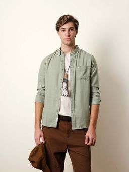 The Bear House - Green Polyester Slim Shirt